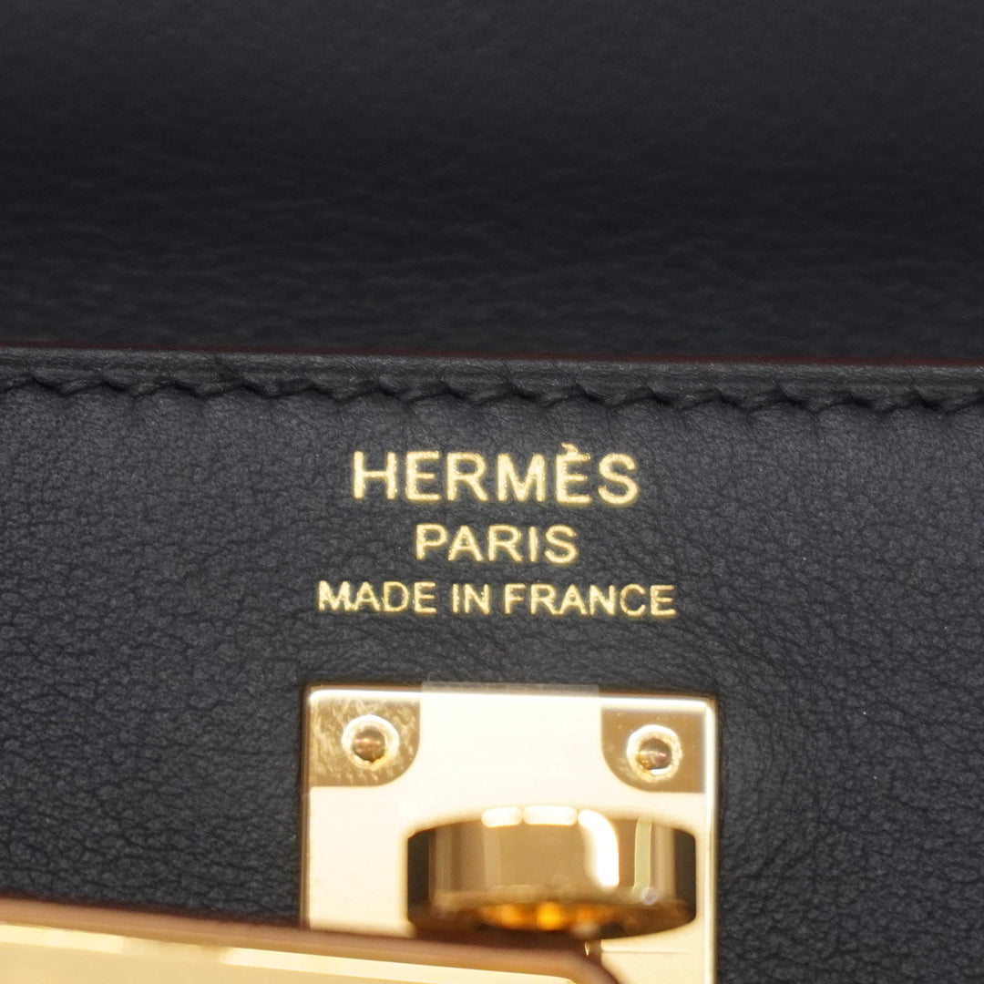Premium Handmade Hermes 2way Bag Kelly 25 Colormatic U Engraved Swift Blue/Black/Chai/Etoupe/Gold Gold metal