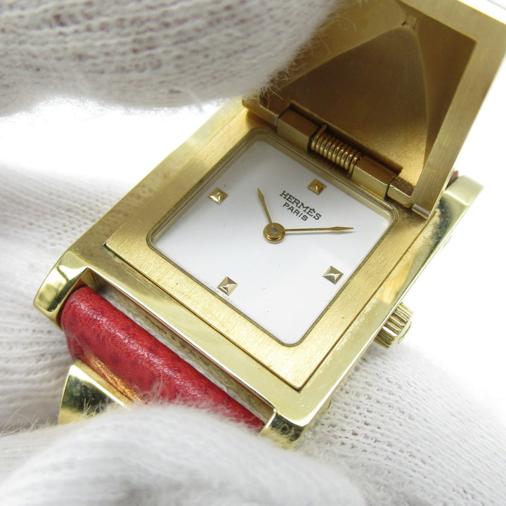 Top quality Hermes Medor Wrist Watch watch Wrist Watch ME1.201 Quartz White Gold Plated Stainless Steel Leather belt