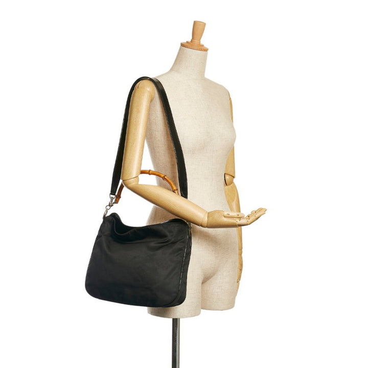 Gucci bamboo handbag shoulder bag 001 1781 1638 black nylon leather ladies GUCCI