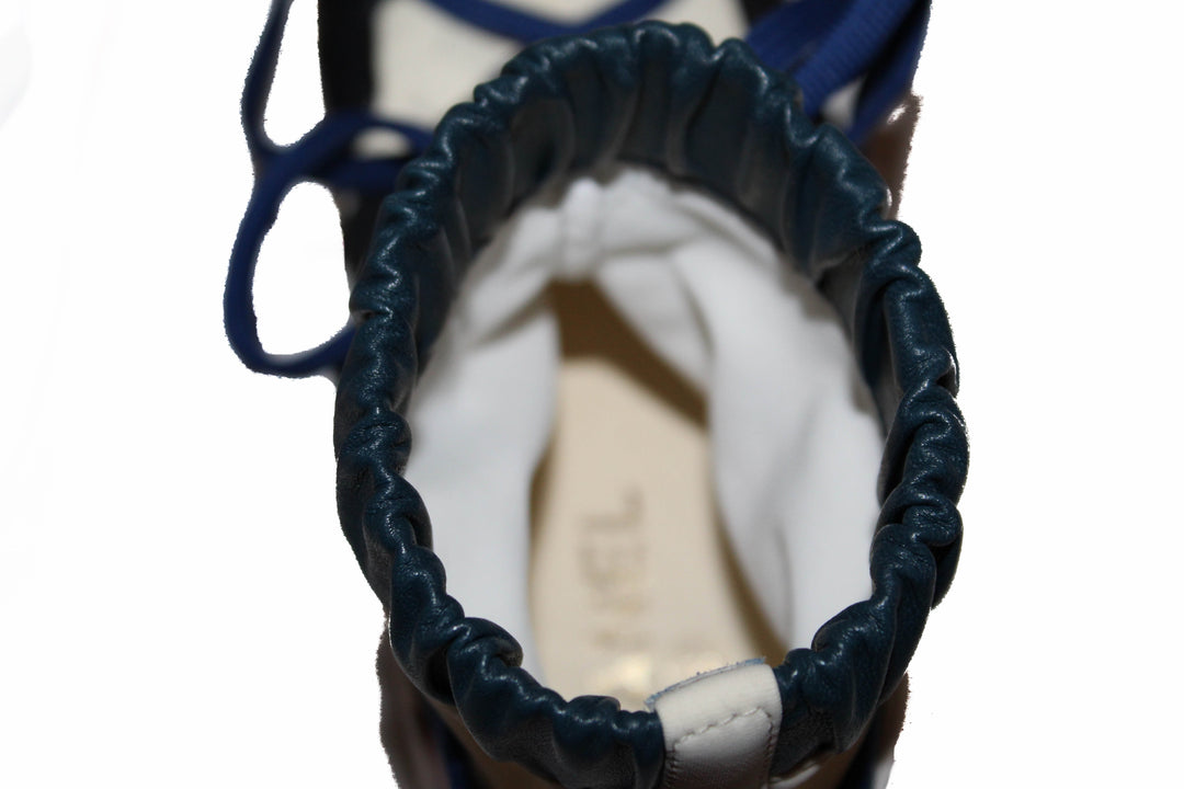 Top Quality Chanel Lambskin & Mixed Fibers Ivory, Rose, Blue & Black Lace Up Platform Size 35.5 C
