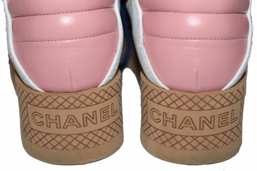 Top Quality Chanel Lambskin & Mixed Fibers Ivory, Rose, Blue & Black Lace Up Platform Size 35.5 C