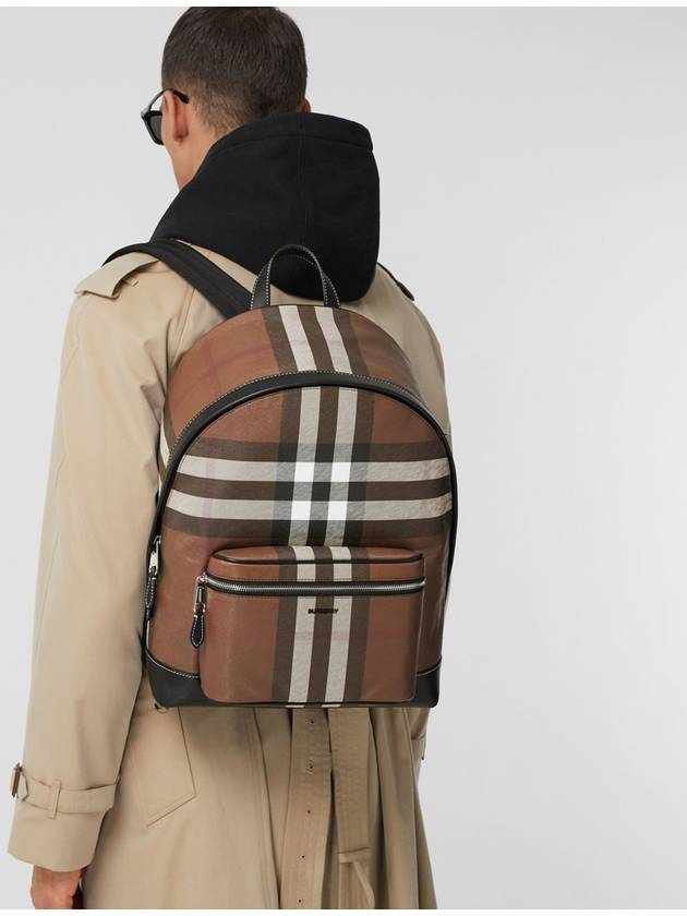 Burberry JETT check leather backpack dark brown