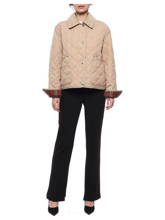 Burberry Corduroy Collar Diamond Quilted Jacket Soft Fawn