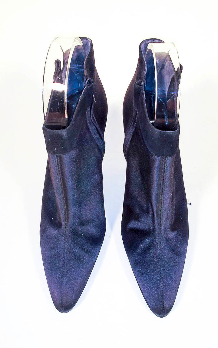 PHILIPPE MODEL Black Satin Ankle Boot with Suede Trim Size 7 1/2