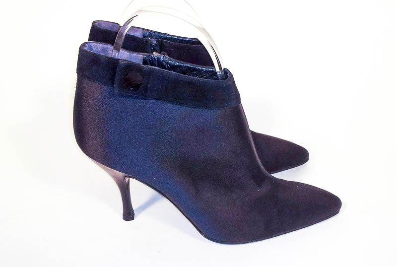 PHILIPPE MODEL Black Satin Ankle Boot with Suede Trim Size 7 1/2