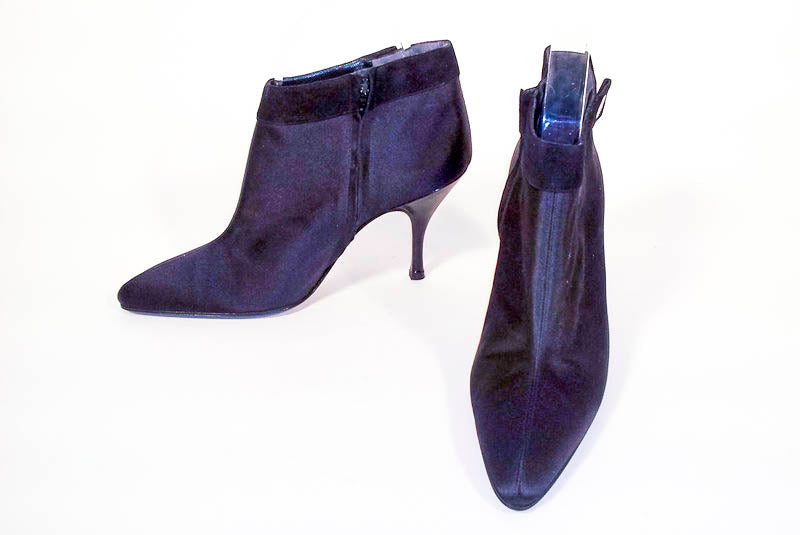 PHILIPPE MODEL Black Satin Ankle Boot with Suede Trim Size 7 1/2