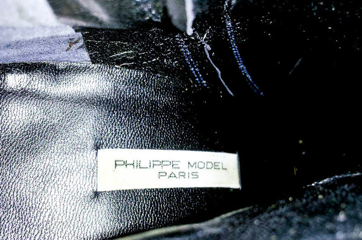 PHILIPPE MODEL Black Satin Ankle Boot with Suede Trim Size 7 1/2