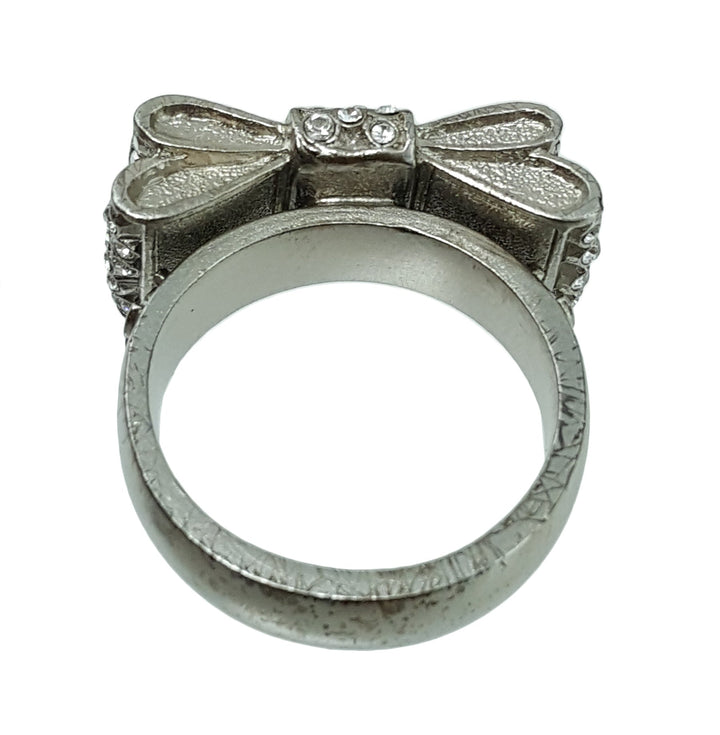Chanel Silver Finish Bow Ring 7