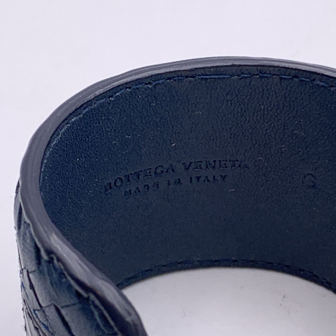 Bottega veneta Blue Leather Woven Wide Bracelet Cuff Size S