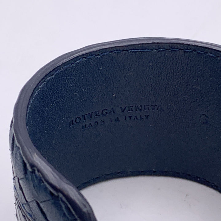 Bottega veneta Blue Leather Woven Wide Bracelet Cuff Size S