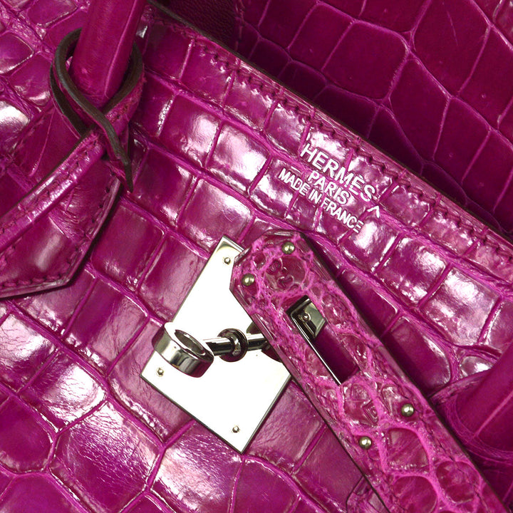 Hermes * 2012 BIRKIN 35 Porosus Lisse Rose scheherazade