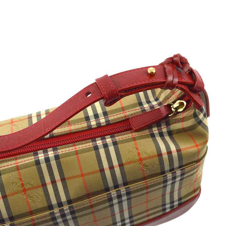 BURBERRY Red Beige House Check Handbag 172316