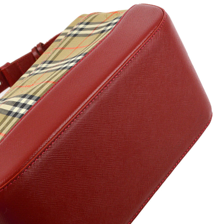 BURBERRY Red Beige House Check Handbag 172316