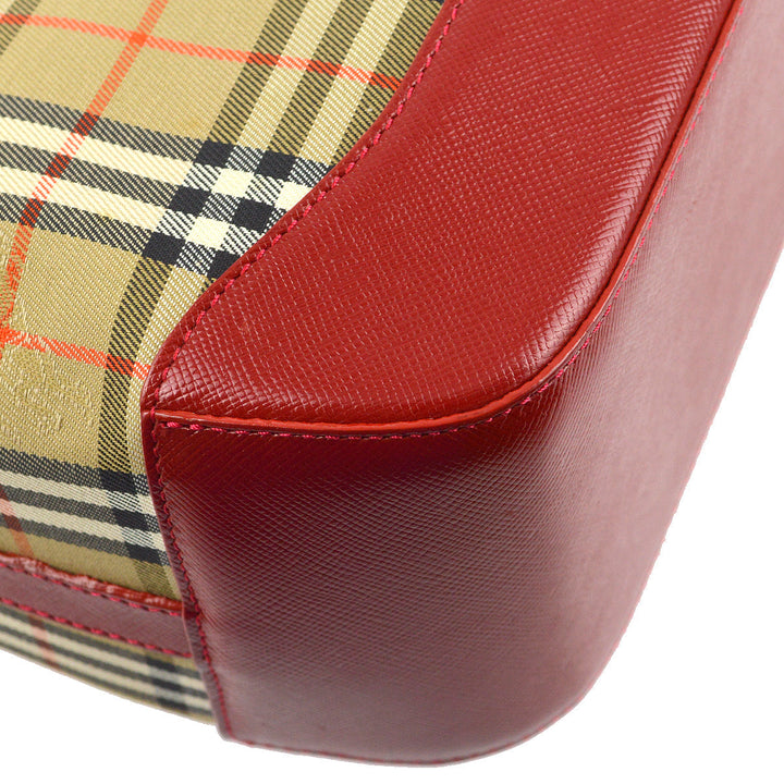 BURBERRY Red Beige House Check Handbag 172316