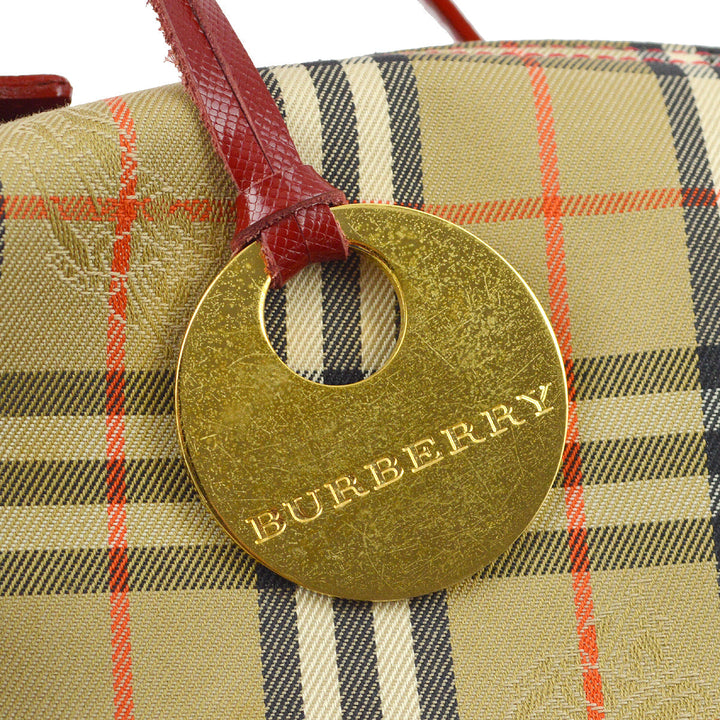 BURBERRY Red Beige House Check Handbag 172316