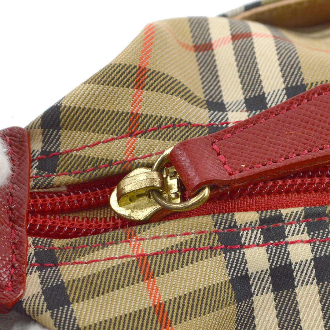 BURBERRY Red Beige House Check Handbag 172316