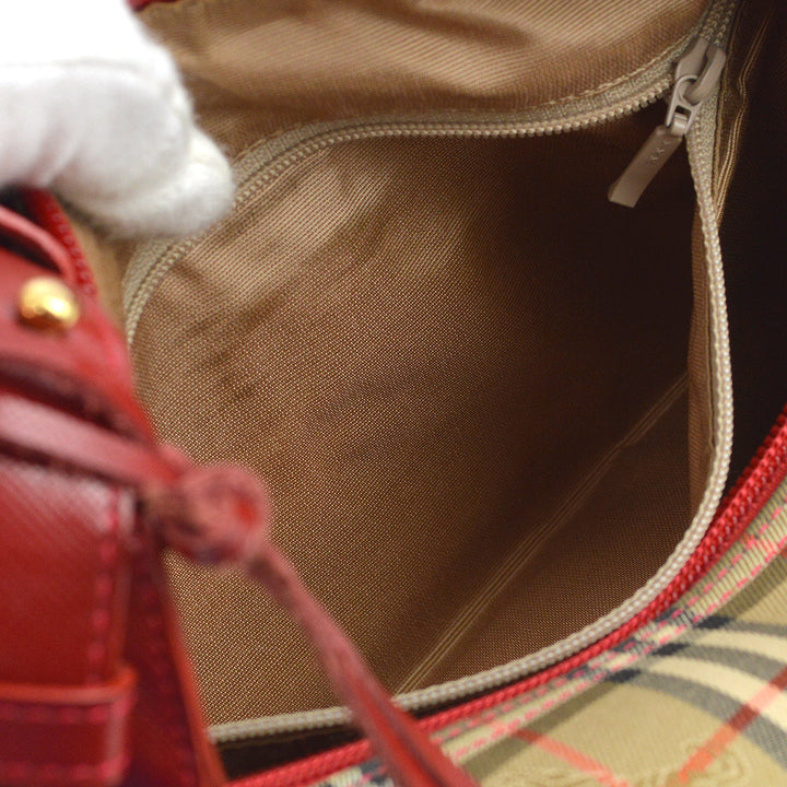 BURBERRY Red Beige House Check Handbag 172316