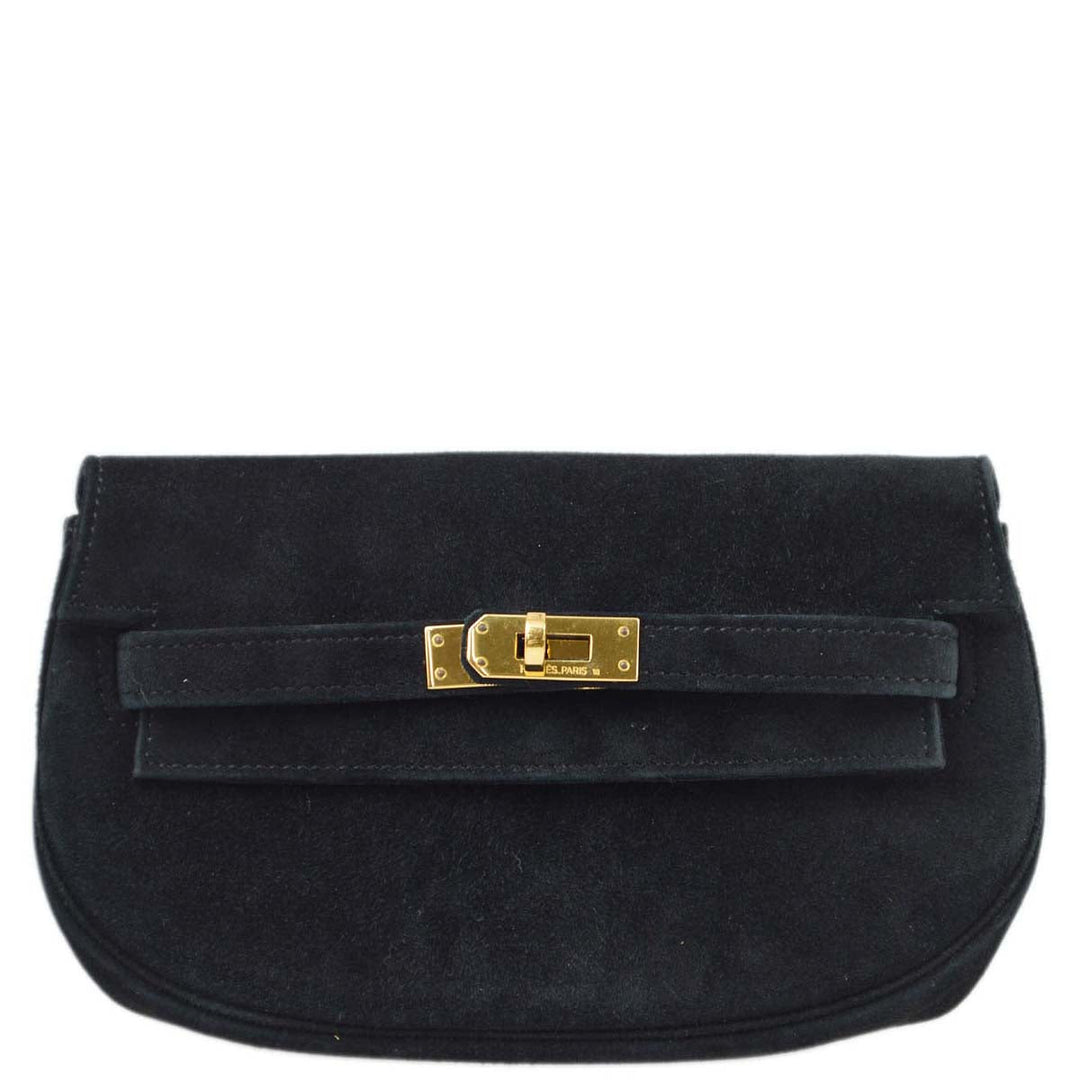 Premium Handmade Hermes * 1991 Black Doblis Banana Kelly Clutch Handbag 192060