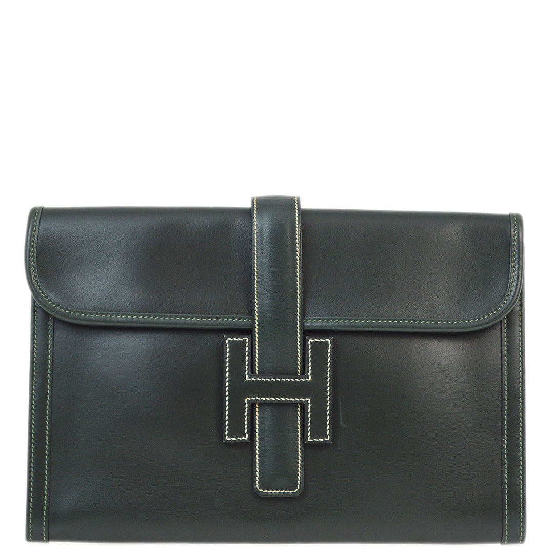 Hermes Green Box Calf Jige Clutch Bag 192478
