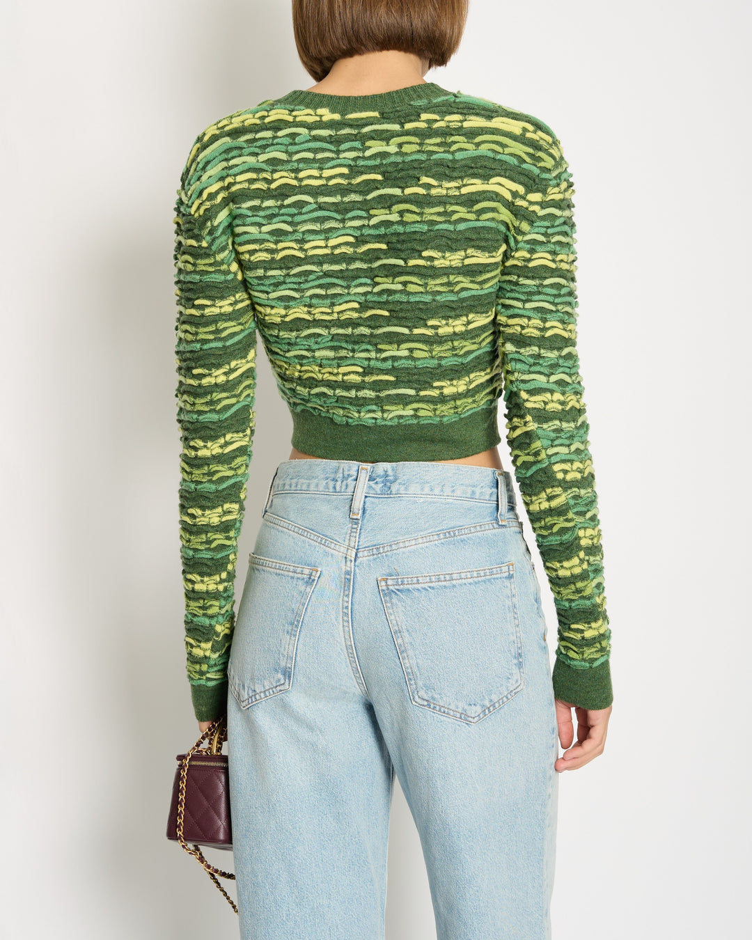 *HOT* Top Quality Chanel 14K Green Cropped Jacquard Jumper with CC Detail Size FR 36 (UK 8) RRP ¬£1960