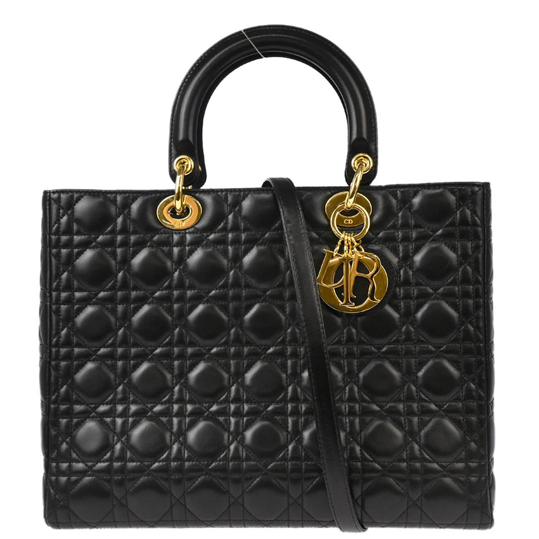Christian Top quality Dior 2001 Black Lambskin Large Lady Top quality Dior Cannage 2way Shoulder Handbag