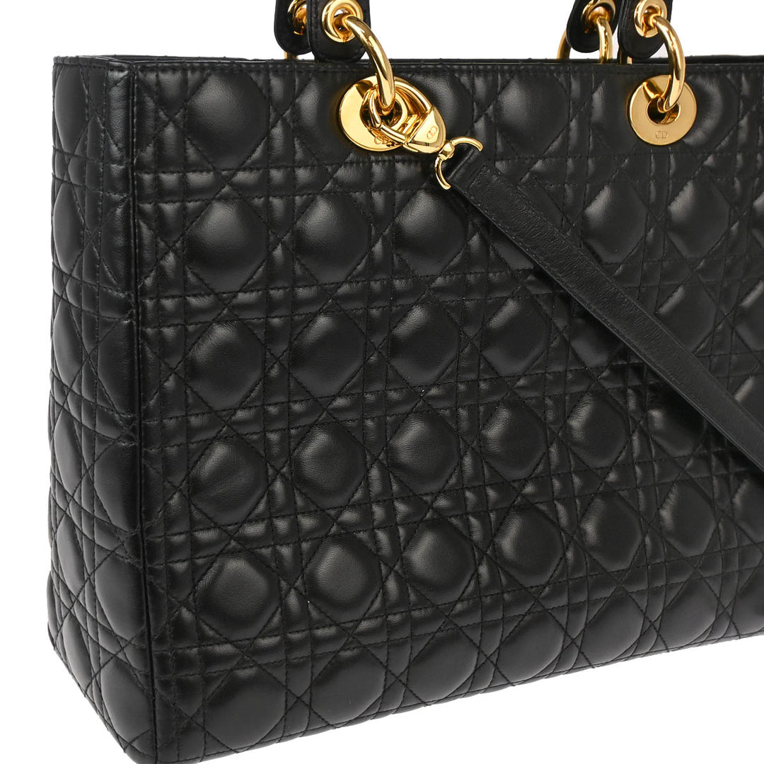 Christian Top quality Dior 2001 Black Lambskin Large Lady Top quality Dior Cannage 2way Shoulder Handbag