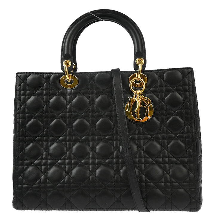 Christian Top quality Dior 2001 Black Lambskin Large Lady Top quality Dior Cannage 2way Shoulder Handbag