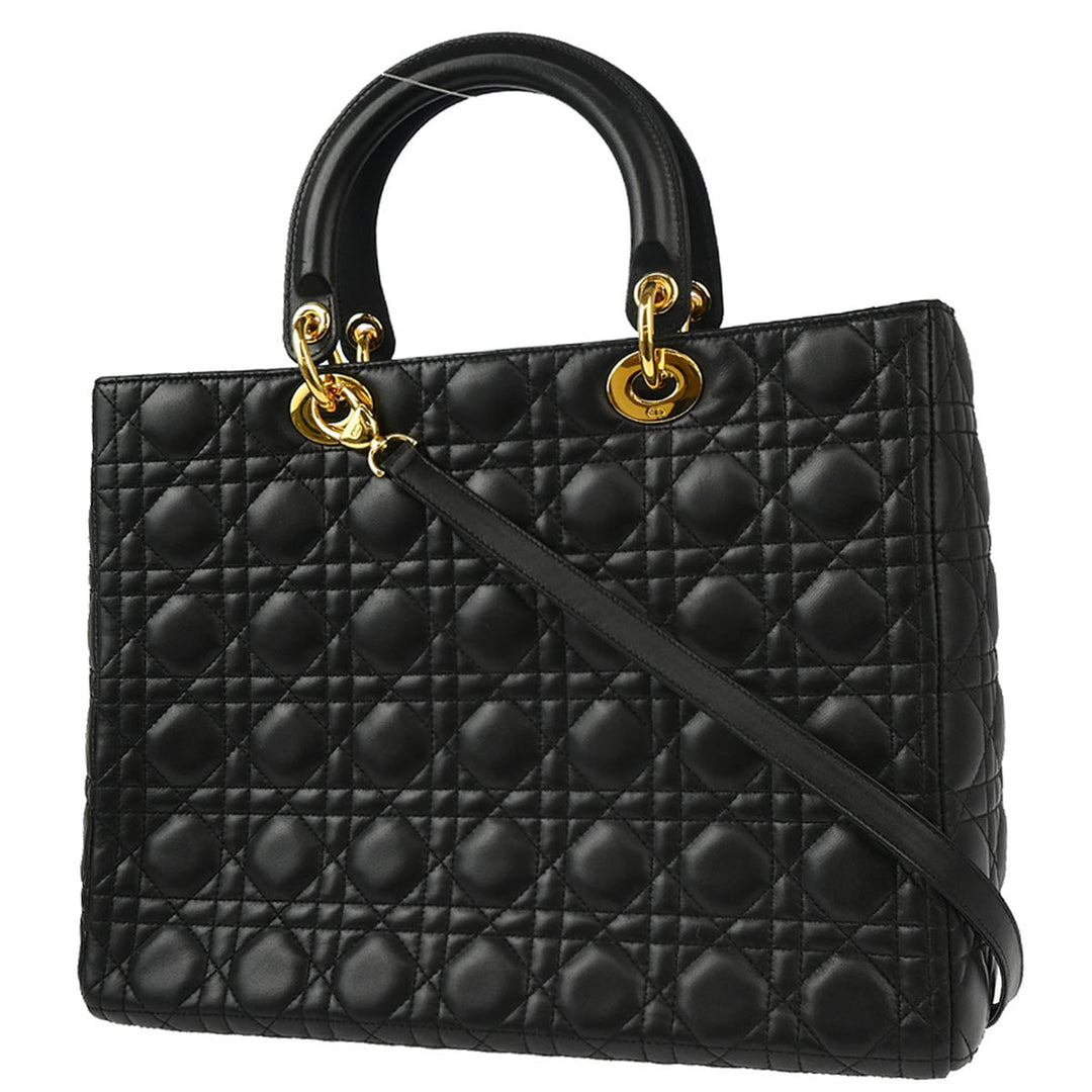 Christian Top quality Dior 2001 Black Lambskin Large Lady Top quality Dior Cannage 2way Shoulder Handbag