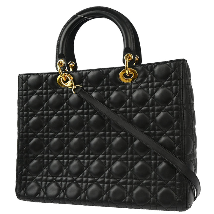 Christian Top quality Dior 2001 Black Lambskin Large Lady Top quality Dior Cannage 2way Shoulder Handbag