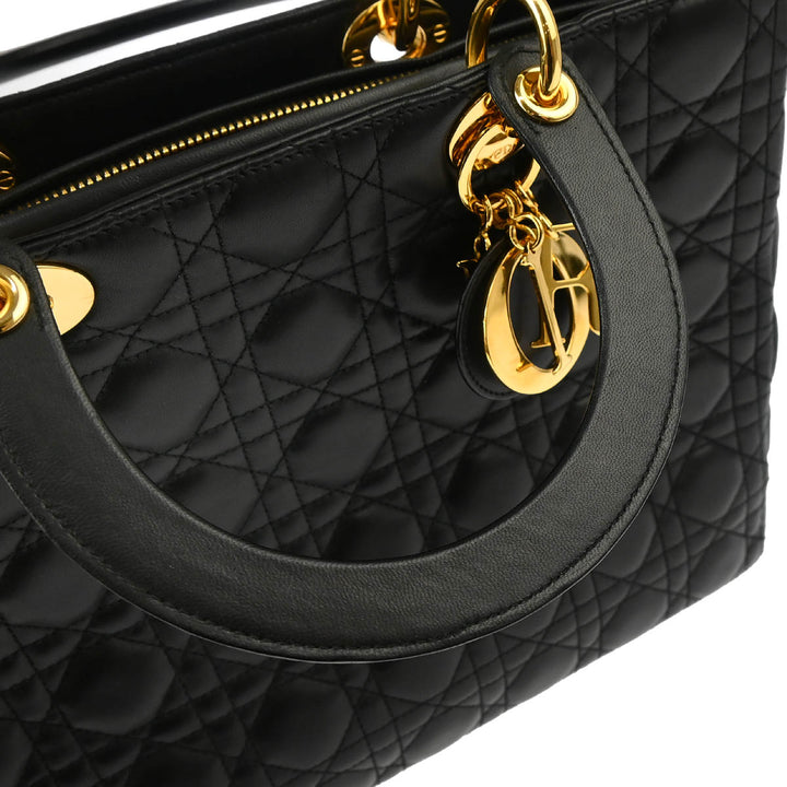 Christian Top quality Dior 2001 Black Lambskin Large Lady Top quality Dior Cannage 2way Shoulder Handbag
