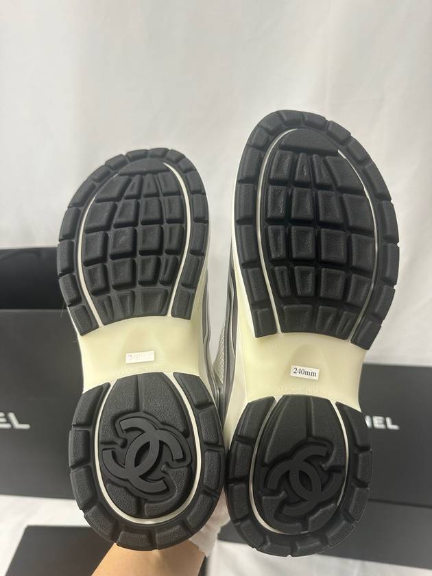 Fabric Laminated Low Top Sneakers Silver Chanel