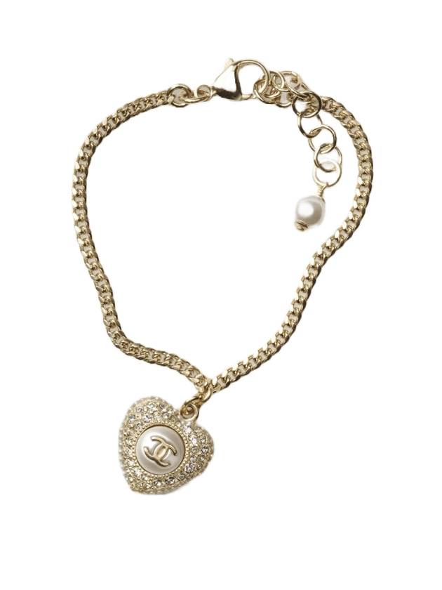 CC Heart Crystal Pendant Bracelet Gold Chanel