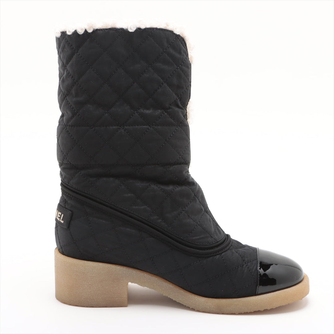 Top Quality Chanel Coco Patent Leather X Fabric Short Boots 36  Black G36702 Double Turn Locks Insol Wool