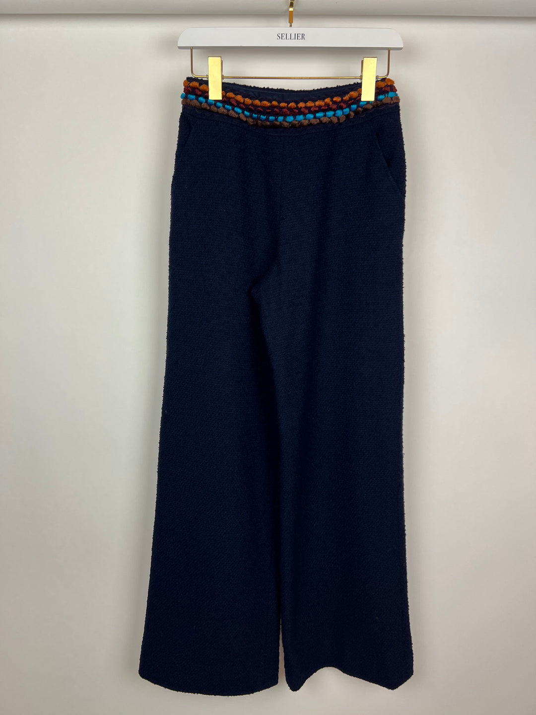 Top Quality Chanel for Bergdorf Newman AW/97 Navy Boucle Cropped Jacket with Matching Trousers Size FR 36 (UK 8)