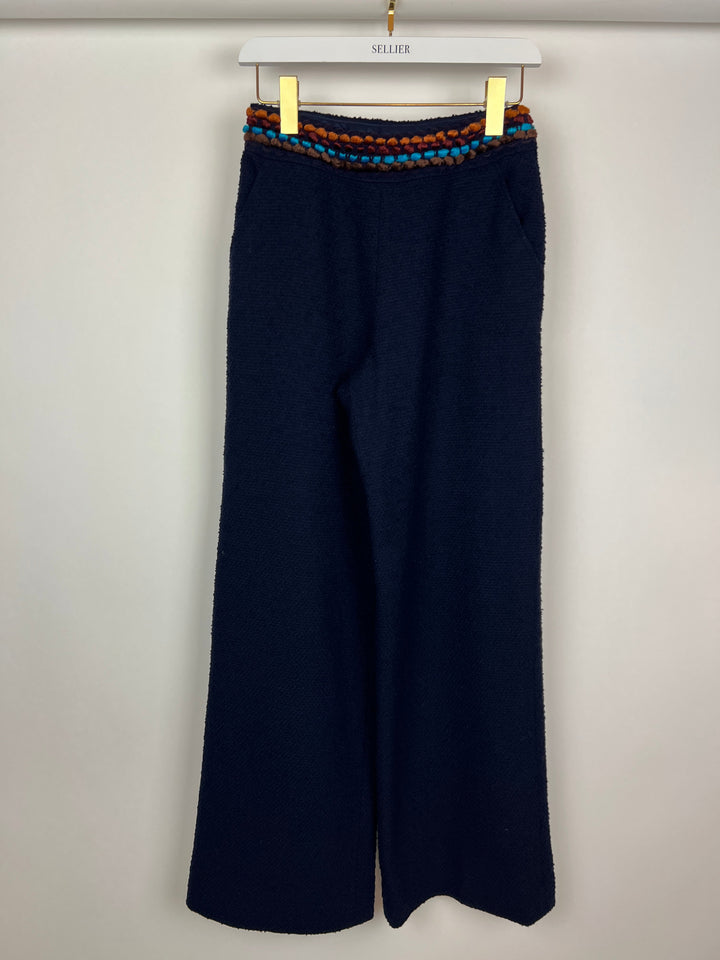 Top Quality Chanel for Bergdorf Newman AW/97 Navy Boucle Cropped Jacket with Matching Trousers Size FR 36 (UK 8)