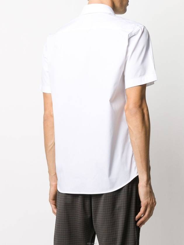 Burberry Chest Monogram Embroidered Cotton Short Sleeve Shirt White