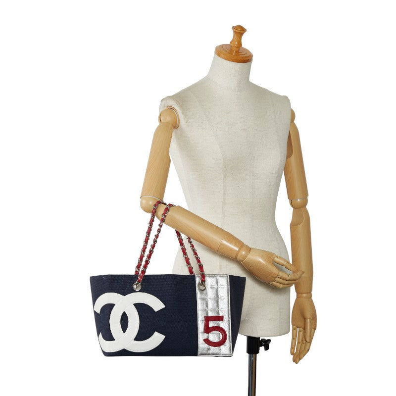 Top Quality Chanel None. 5 No. 5 Coco Chain Tote Bag Navy Red Silver Canvas Leather  Chanel