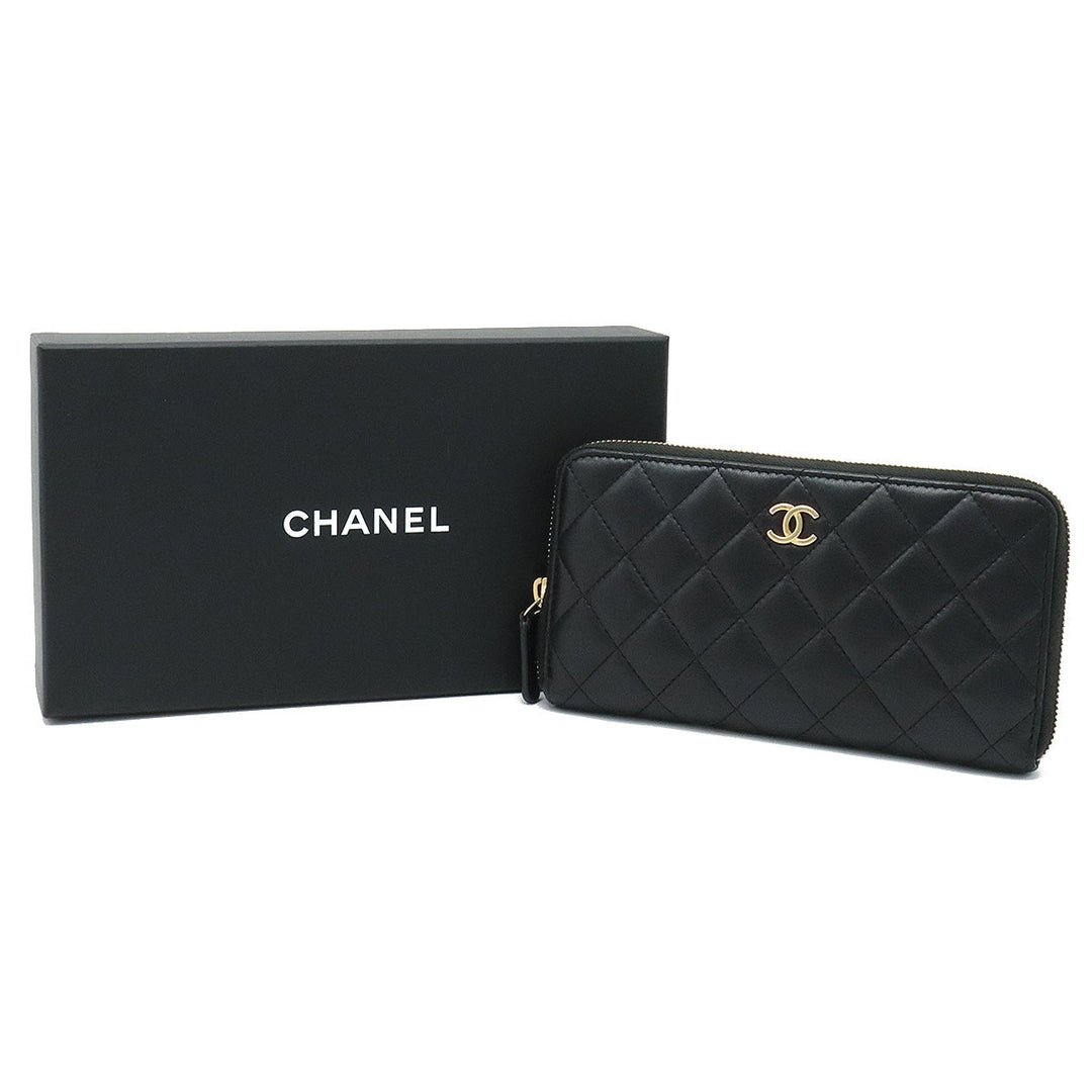Top Quality Chanel Wallet Inner Logo Kittening Round Fassner Long Wallet Ram Skin Leather Black Black Silver Gold  AP0041