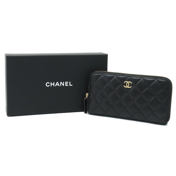 Top Quality Chanel Wallet Inner Logo Kittening Round Fassner Long Wallet Ram Skin Leather Black Black Silver Gold  AP0041