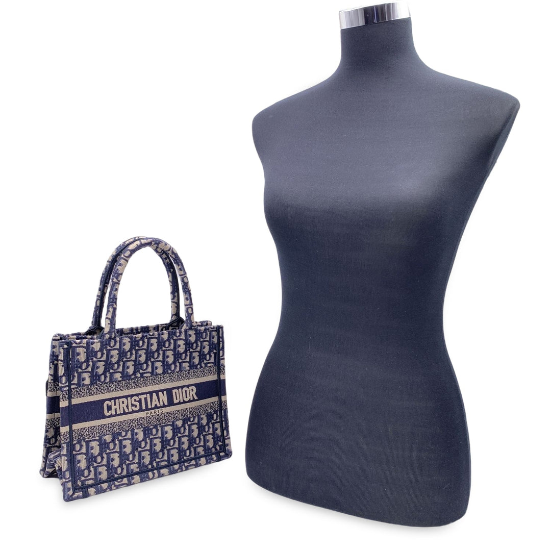 CHRISTIAN Top quality Dior Blue Oblique Canvas Small Book Tote Bag Handbag