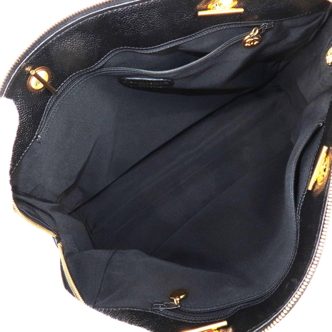 Top Quality Chanel Caviar Skin Chain Tote Bag Shoulder Bag Gold Black