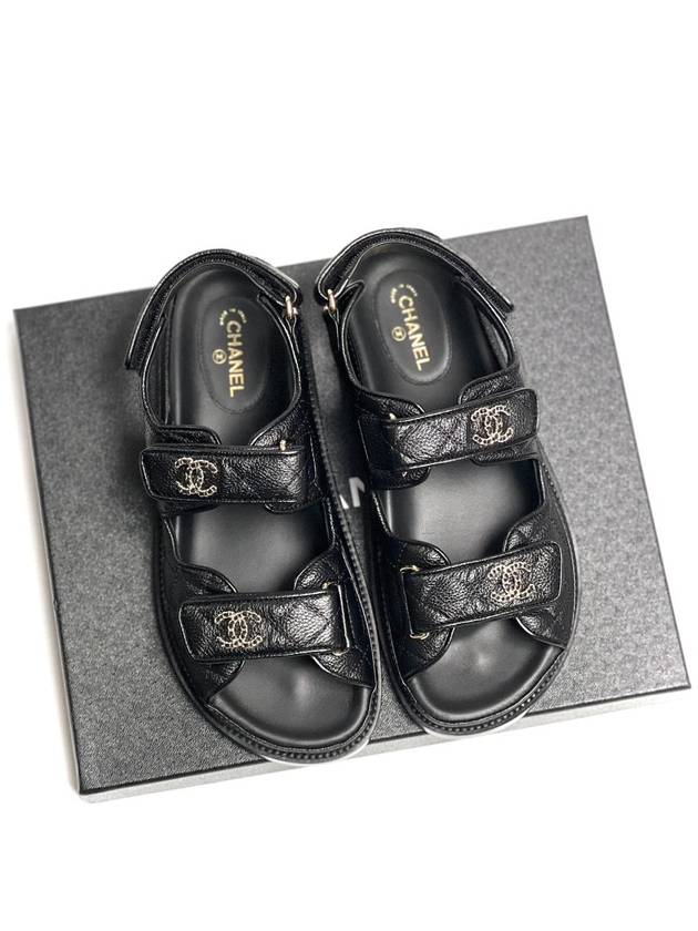 Women's CC Logo Velcro Sandals Gold Black Chanel
