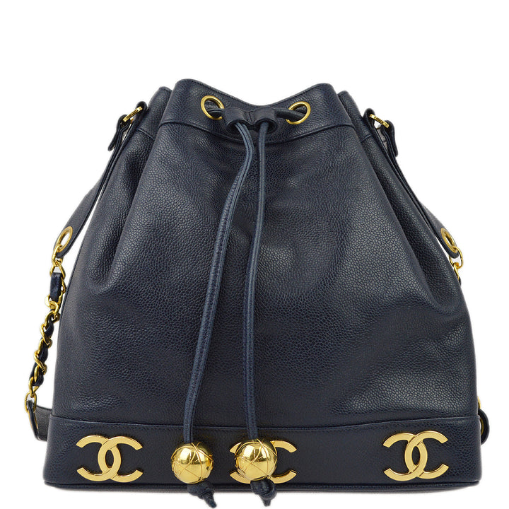 Top Quality Chanel Navy Caviar Triple CC Bucket Shoulder Bag