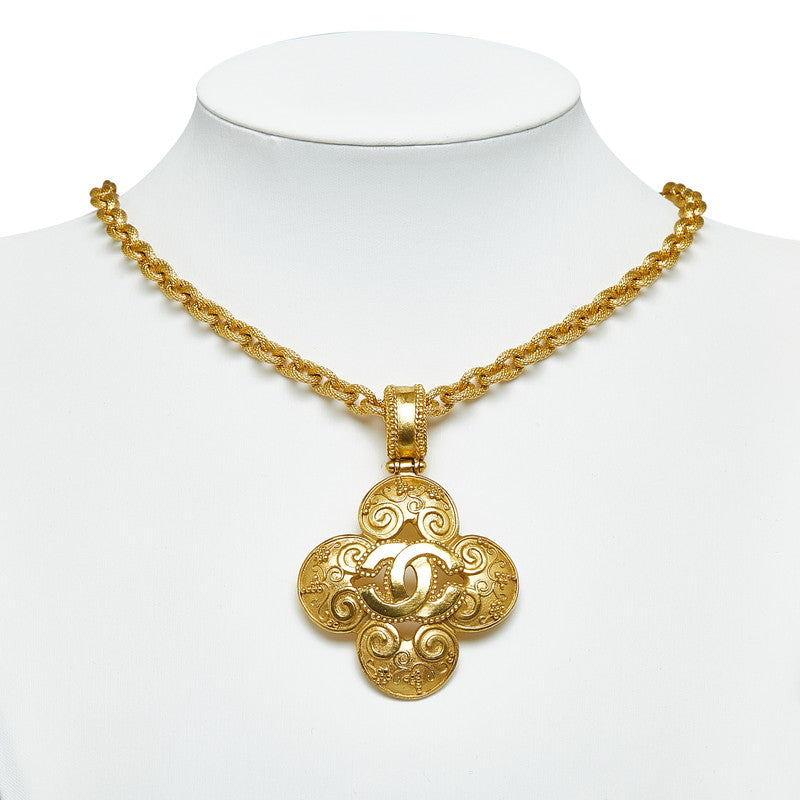 Top Quality Chanel Vintage Cocomark Clover Necklace Gold Ladies