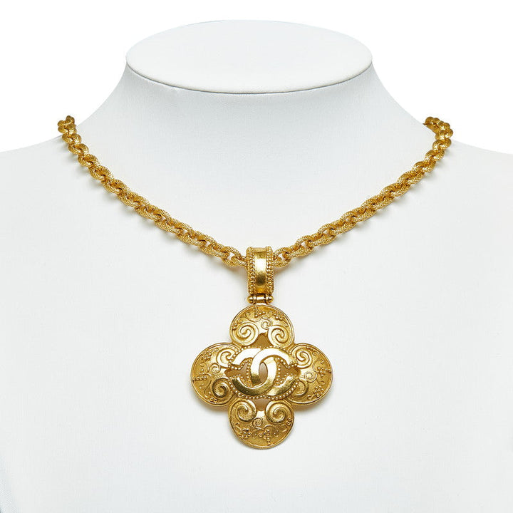 Top Quality Chanel Vintage Cocomark Clover Necklace Gold Ladies