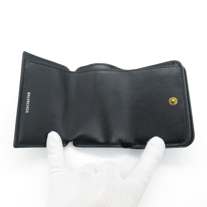 Top Quality Balenciaga Leather Trifold Wallet Black