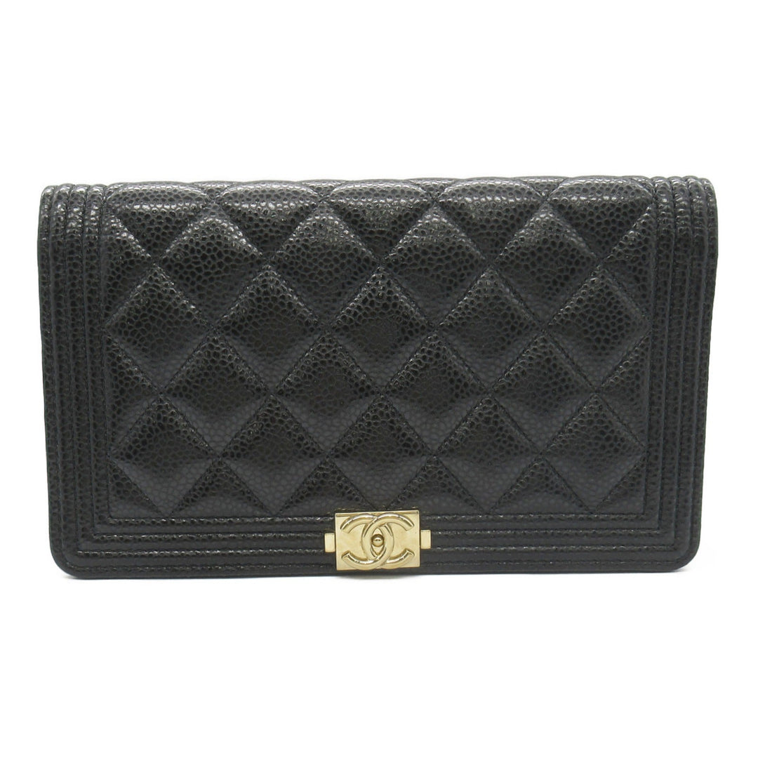 Top Quality Chanel Boy Zip Long Wallet Leather Black