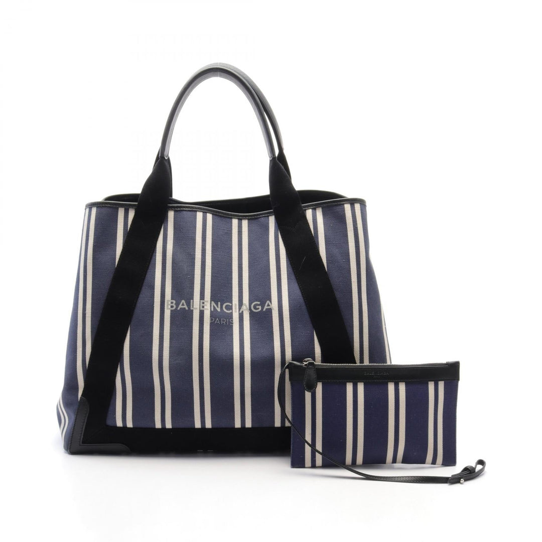 Top Quality Balenciaga Navy Cabas M Canvas Leather Tote