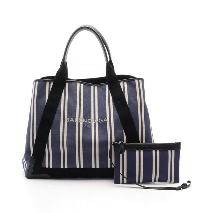 Top Quality Balenciaga Navy Cabas M Canvas Leather Tote