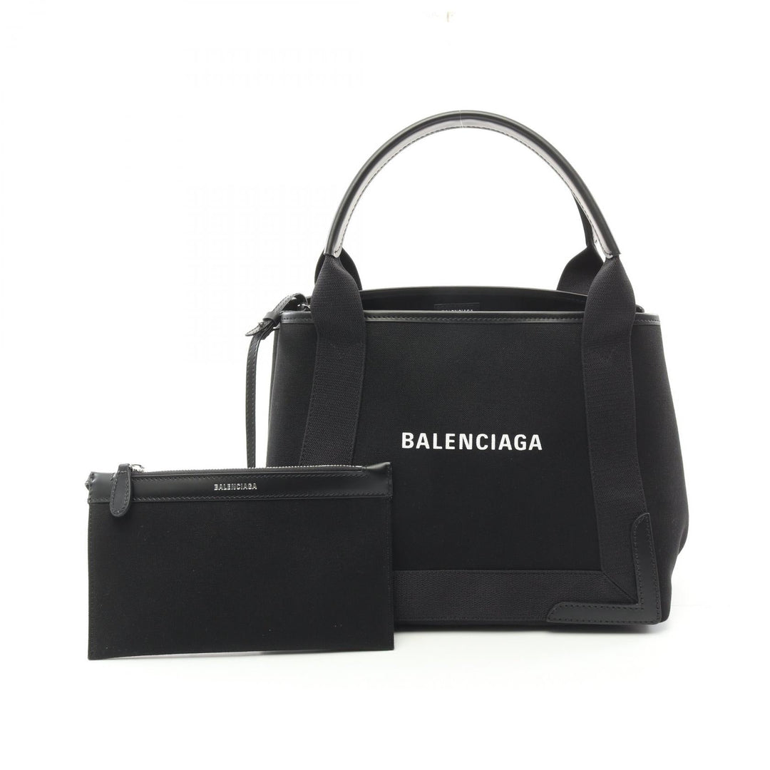 Top Quality Balenciaga Navy Cabas S Canvas Leather Tote Bag